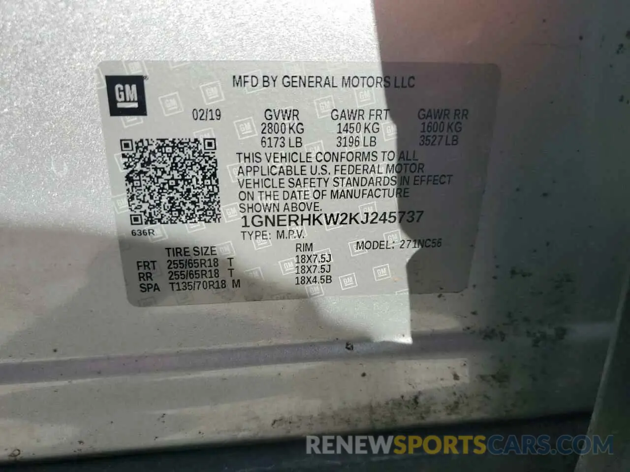 15 fotografías del automóvil dañado 1GNERHKW2KJ245737 CHEVROLET TRAVERSE 2019
