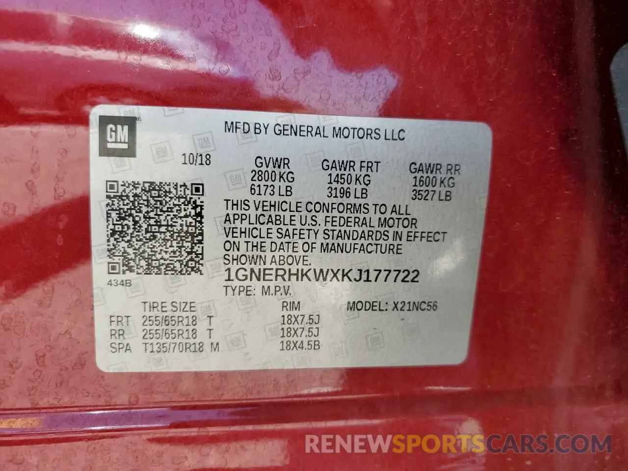 13 fotografías del automóvil dañado 1GNERHKWXKJ177722 CHEVROLET TRAVERSE 2019