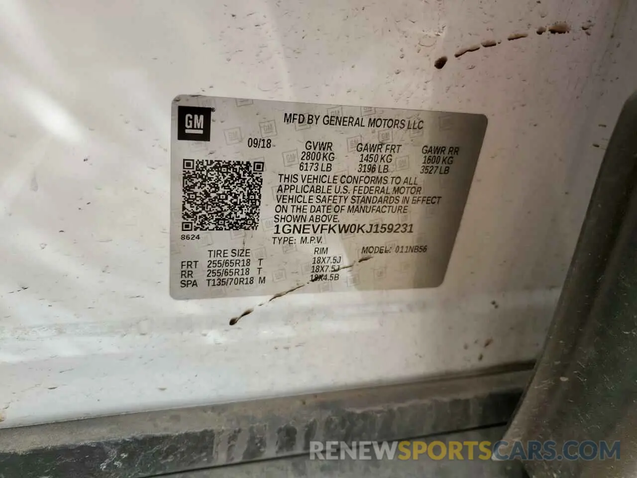 14 fotografías del automóvil dañado 1GNEVFKW0KJ159231 CHEVROLET TRAVERSE 2019