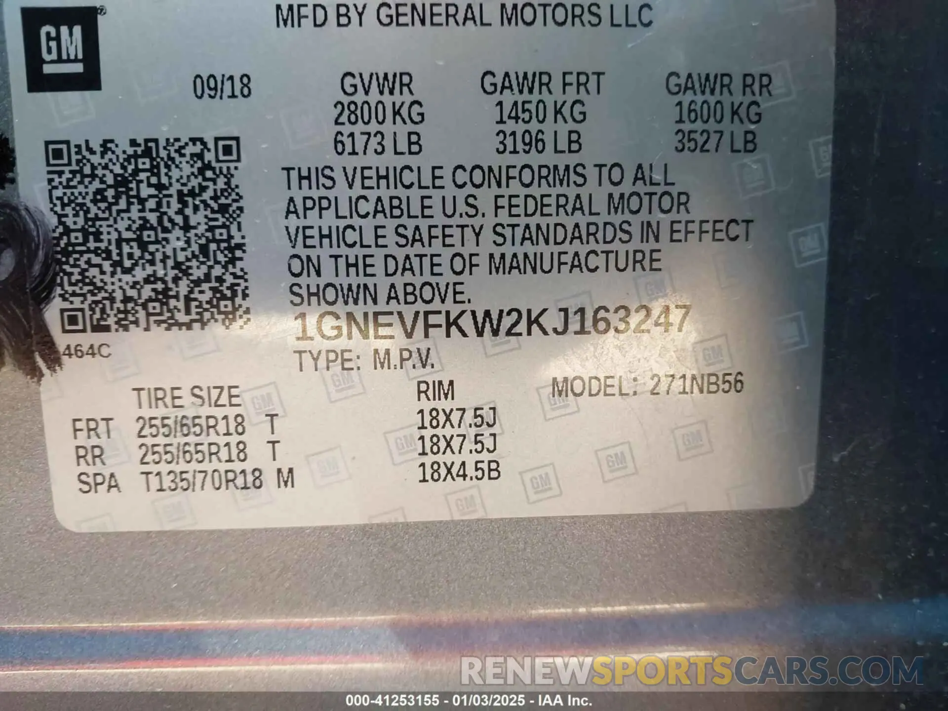 9 fotografías del automóvil dañado 1GNEVFKW2KJ163247 CHEVROLET TRAVERSE 2019