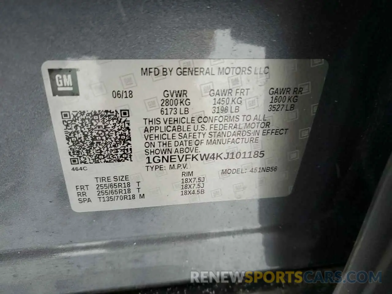 13 fotografías del automóvil dañado 1GNEVFKW4KJ101185 CHEVROLET TRAVERSE 2019
