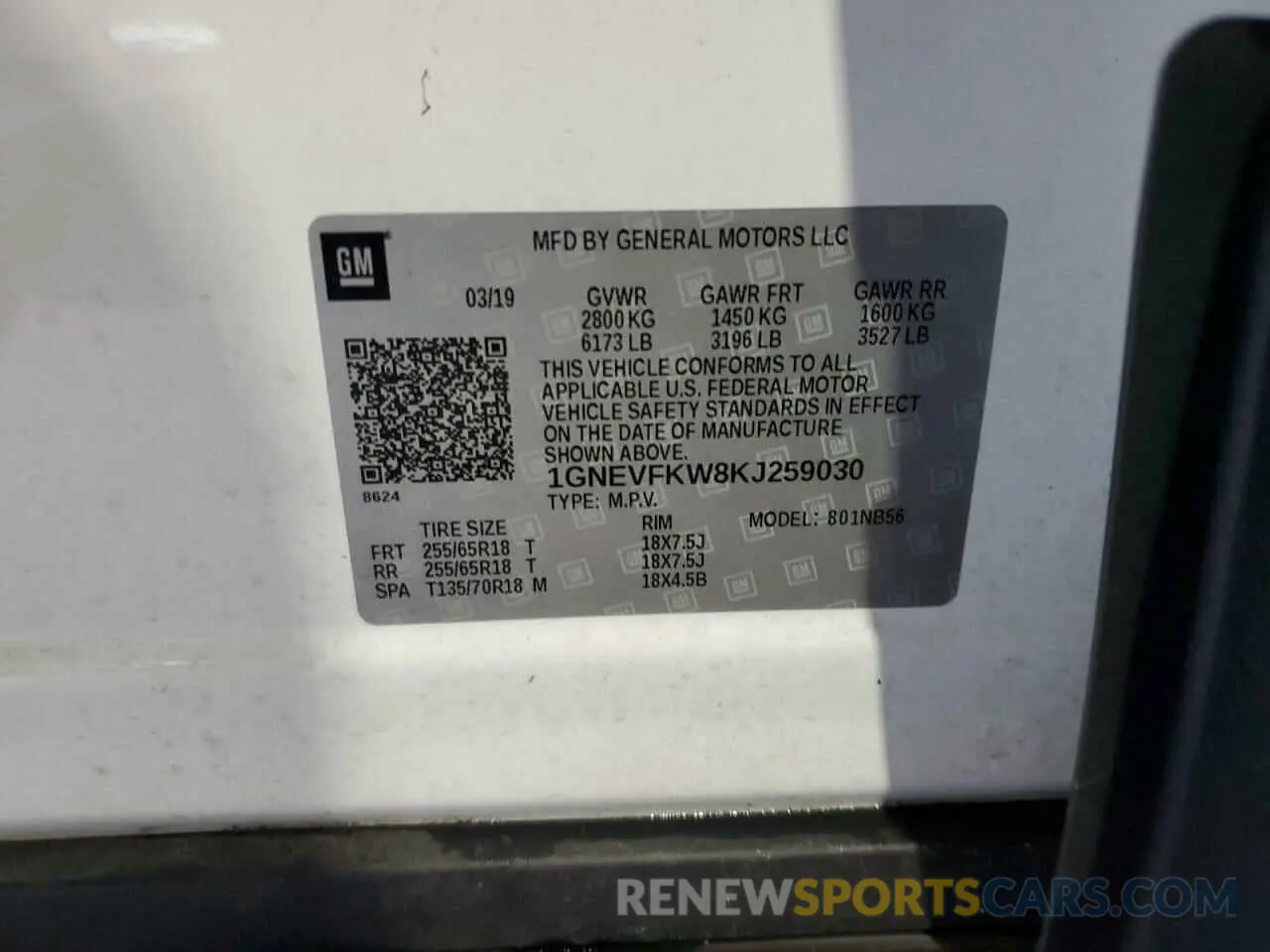 14 fotografías del automóvil dañado 1GNEVFKW8KJ259030 CHEVROLET TRAVERSE 2019
