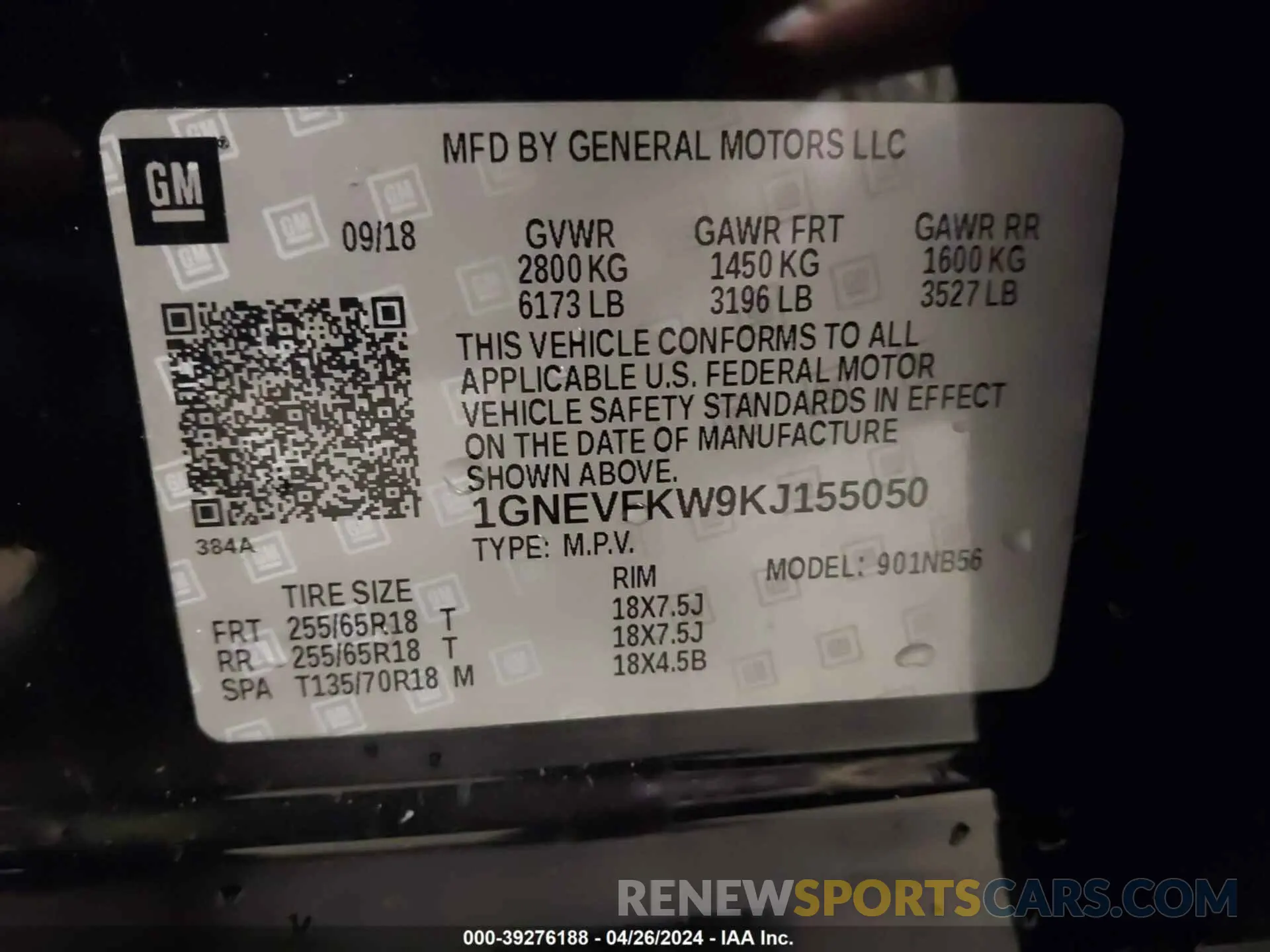 9 fotografías del automóvil dañado 1GNEVFKW9KJ155050 CHEVROLET TRAVERSE 2019