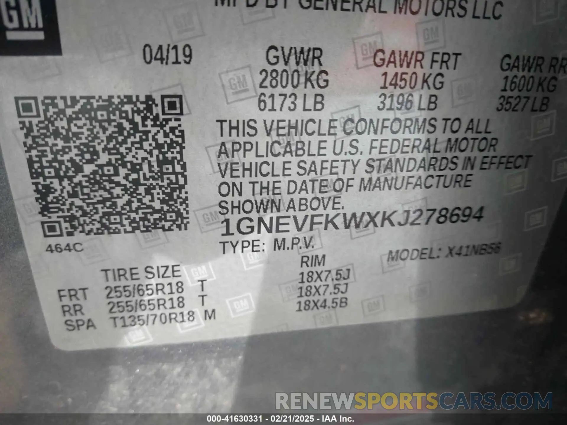 9 fotografías del automóvil dañado 1GNEVFKWXKJ278694 CHEVROLET TRAVERSE 2019