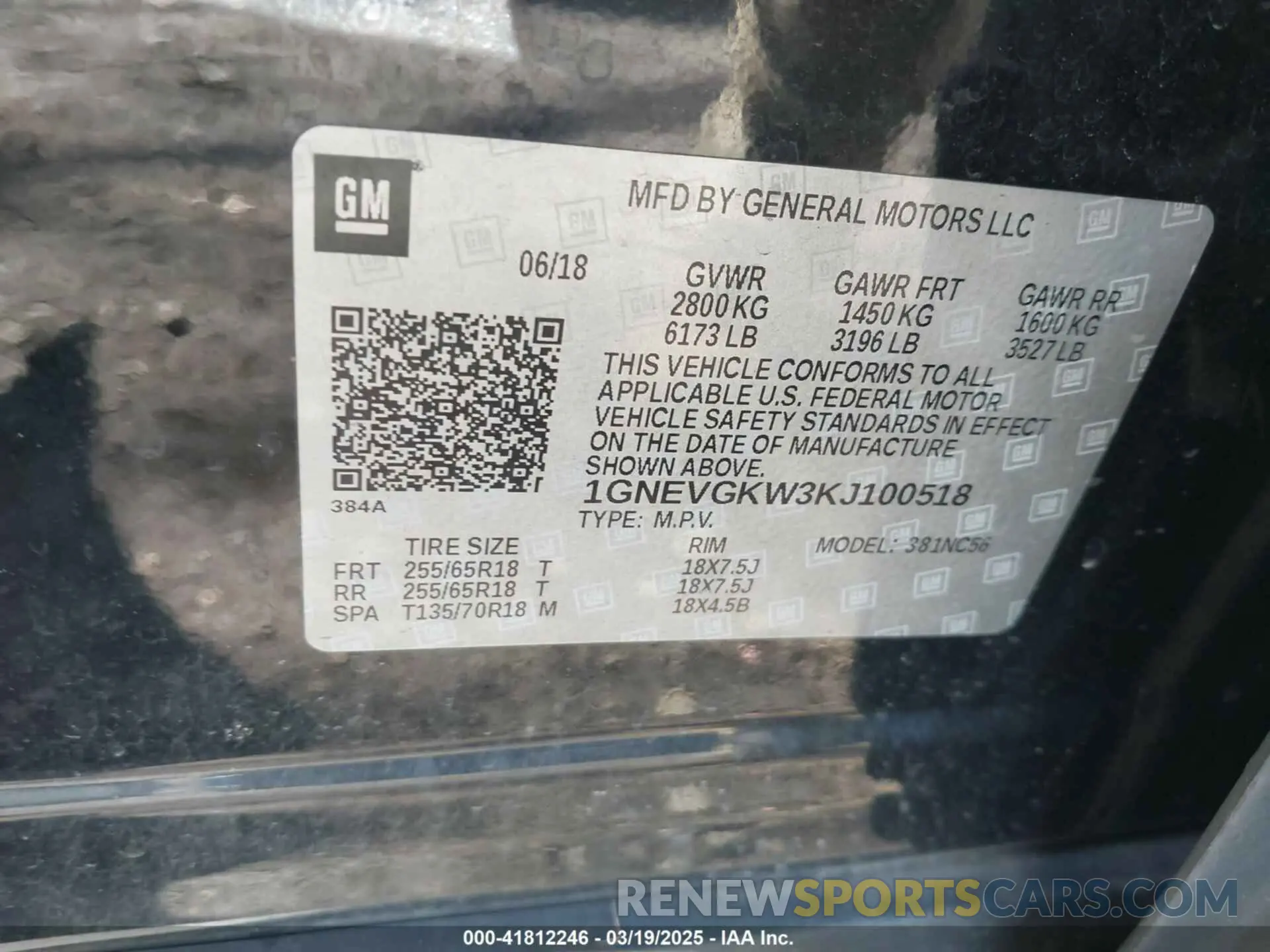 9 fotografías del automóvil dañado 1GNEVGKW3KJ100518 CHEVROLET TRAVERSE 2019