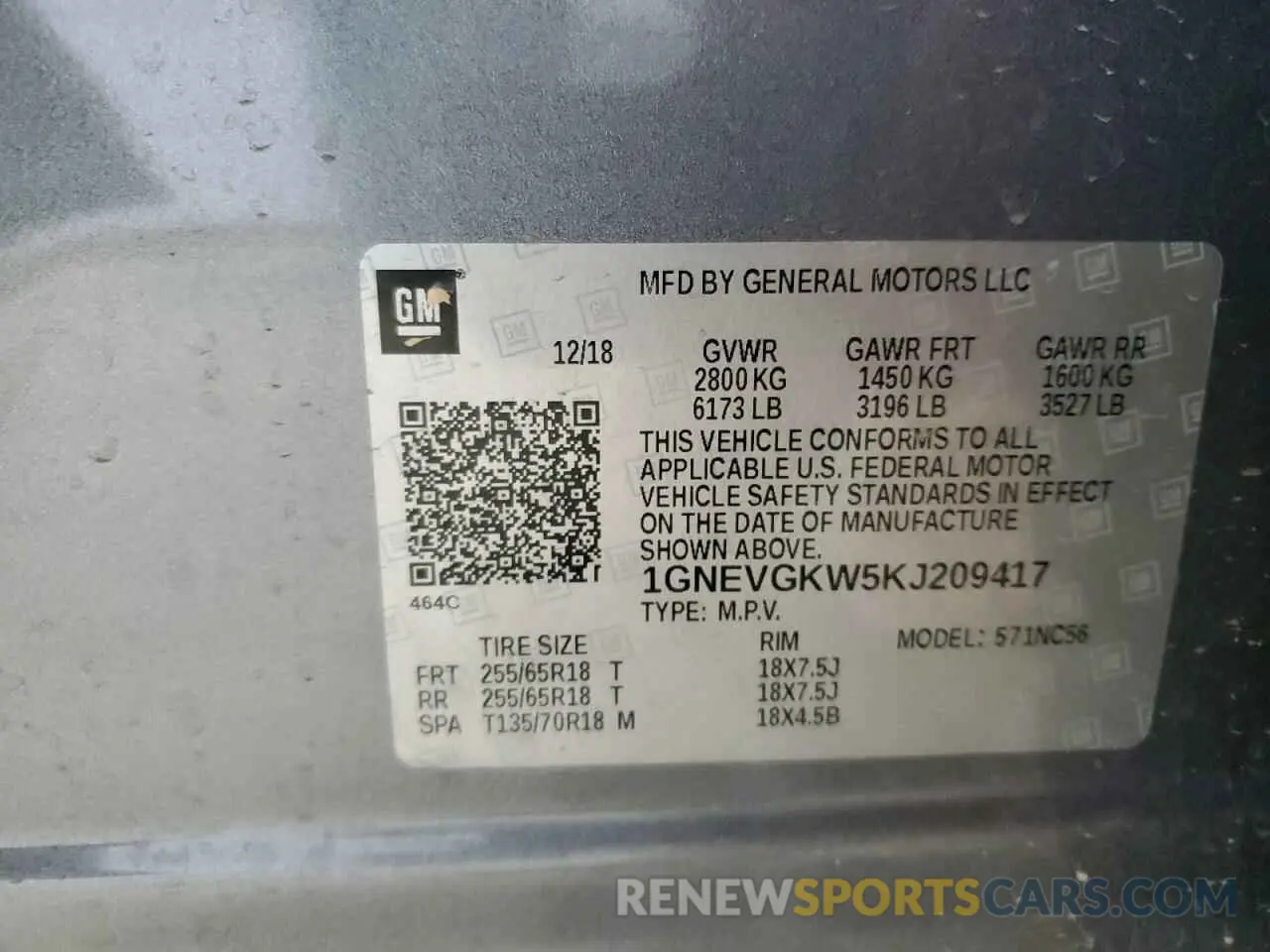 15 fotografías del automóvil dañado 1GNEVGKW5KJ209417 CHEVROLET TRAVERSE 2019