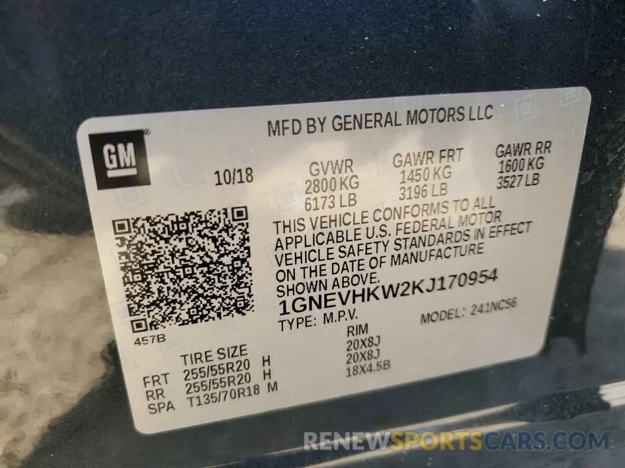 15 fotografías del automóvil dañado 1GNEVHKW2KJ170954 CHEVROLET TRAVERSE 2019