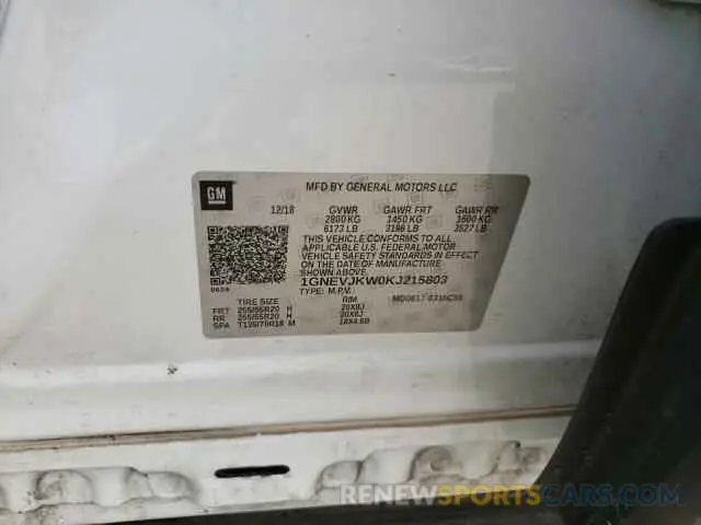 13 fotografías del automóvil dañado 1GNEVJKW0KJ215803 CHEVROLET TRAVERSE 2019