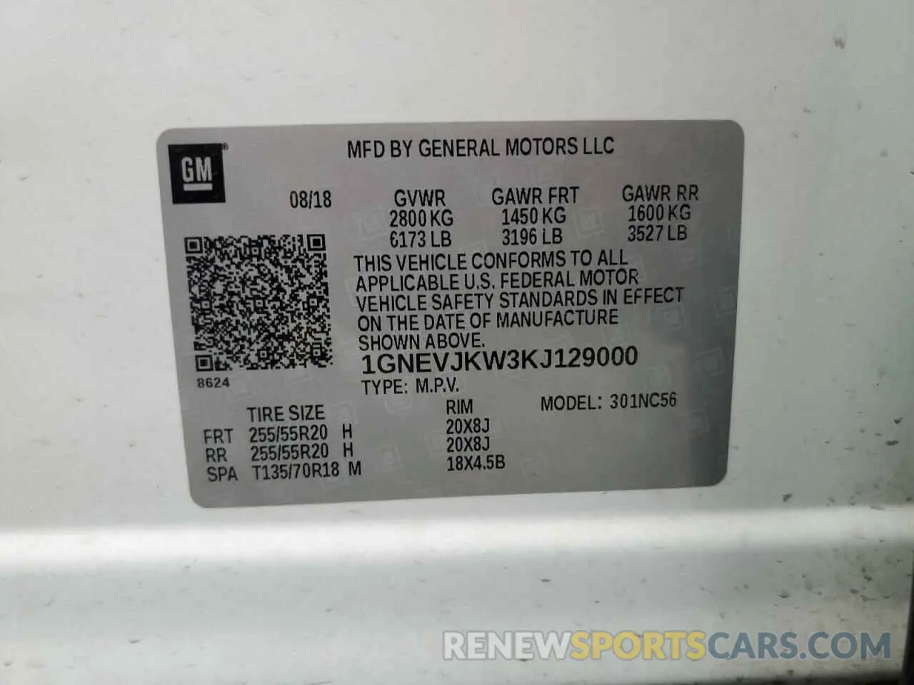 14 fotografías del automóvil dañado 1GNEVJKW3KJ129000 CHEVROLET TRAVERSE 2019