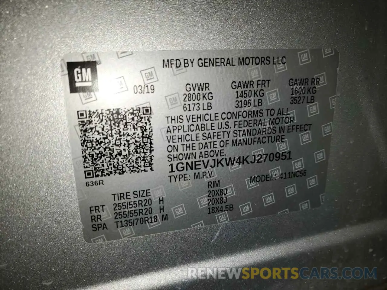 12 fotografías del automóvil dañado 1GNEVJKW4KJ270951 CHEVROLET TRAVERSE 2019