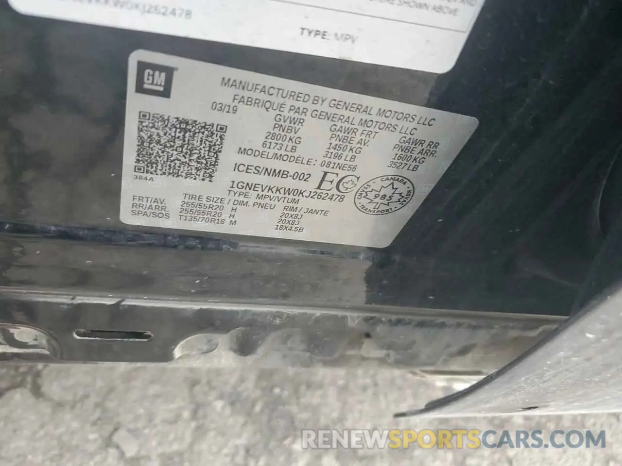 12 fotografías del automóvil dañado 1GNEVKKW0KJ262478 CHEVROLET TRAVERSE 2019