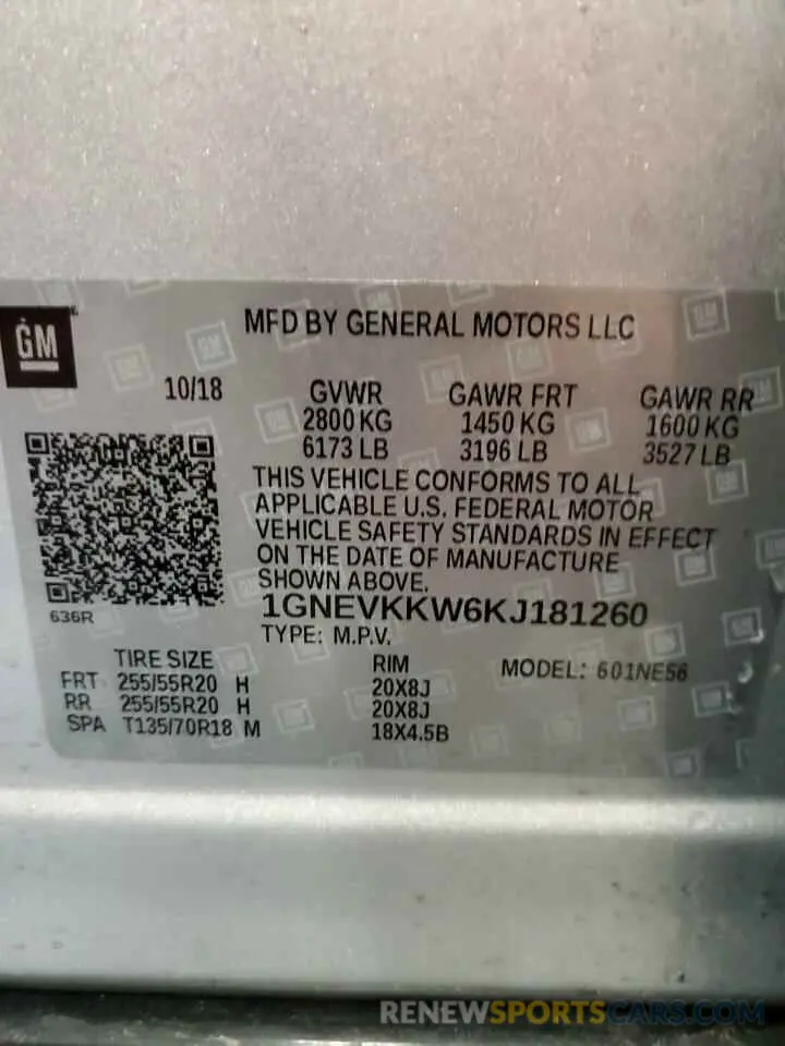 13 fotografías del automóvil dañado 1GNEVKKW6KJ181260 CHEVROLET TRAVERSE 2019