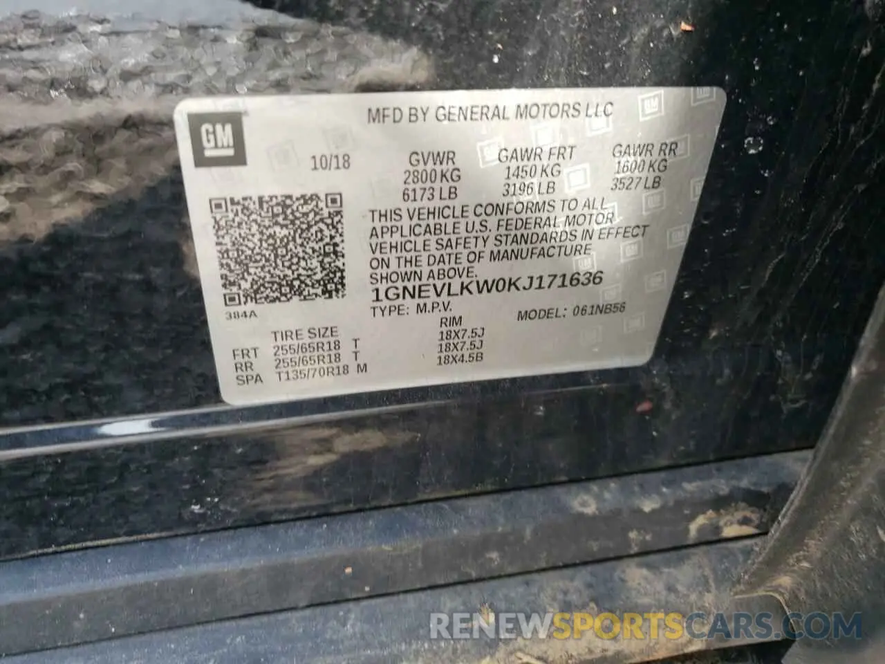 14 fotografías del automóvil dañado 1GNEVLKW0KJ171636 CHEVROLET TRAVERSE 2019