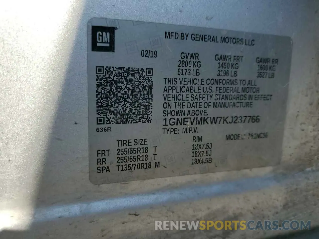 14 fotografías del automóvil dañado 1GNEVMKW7KJ237766 CHEVROLET TRAVERSE 2019