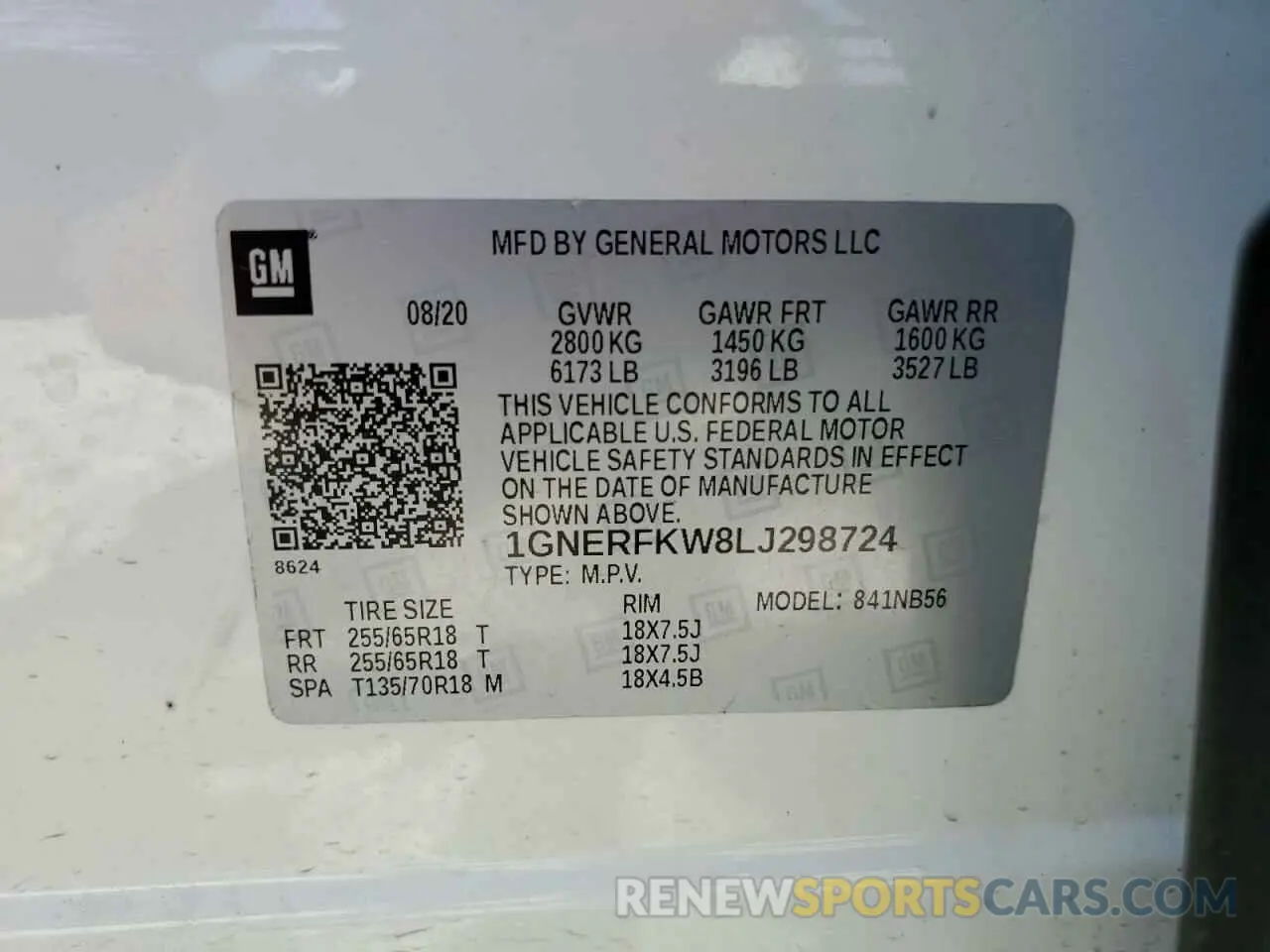 14 fotografías del automóvil dañado 1GNERFKW8LJ298724 CHEVROLET TRAVERSE 2020