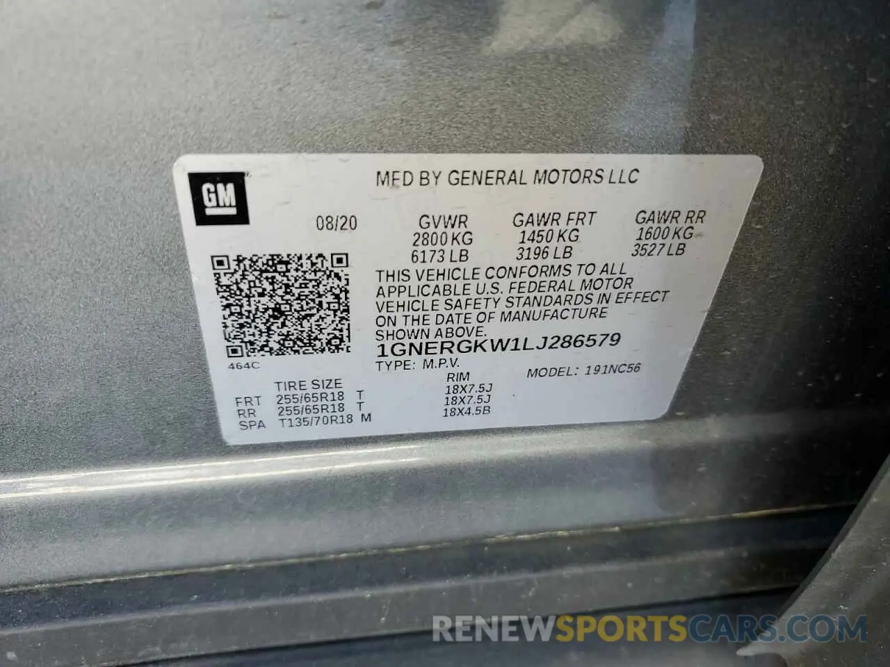 15 fotografías del automóvil dañado 1GNERGKW1LJ286579 CHEVROLET TRAVERSE 2020