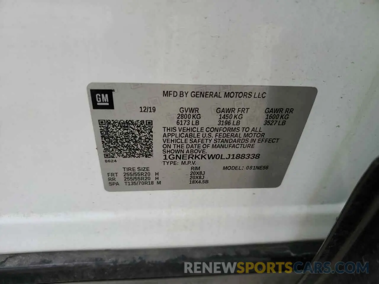 15 fotografías del automóvil dañado 1GNERKKW0LJ188338 CHEVROLET TRAVERSE 2020