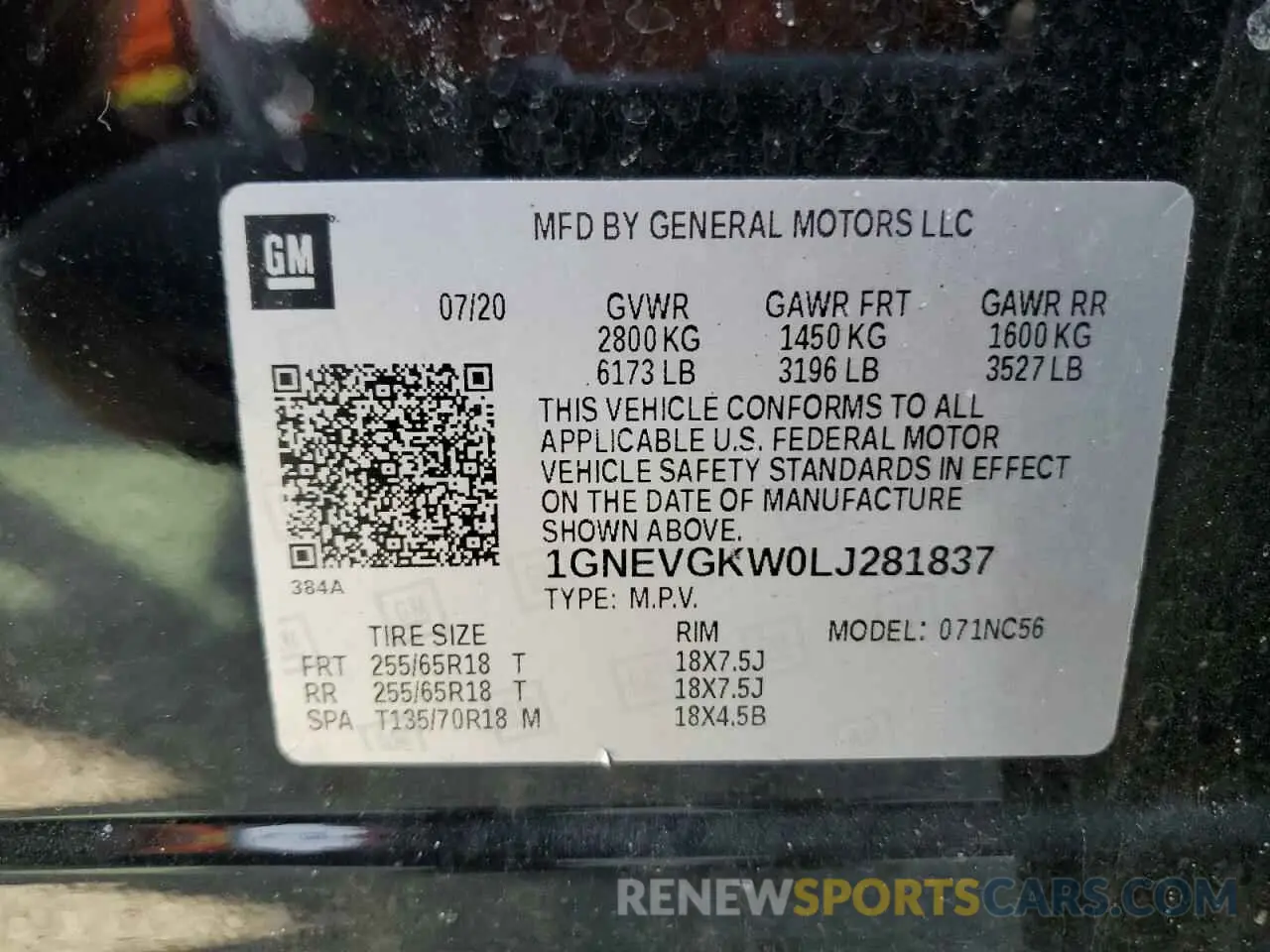 13 fotografías del automóvil dañado 1GNEVGKW0LJ281837 CHEVROLET TRAVERSE 2020