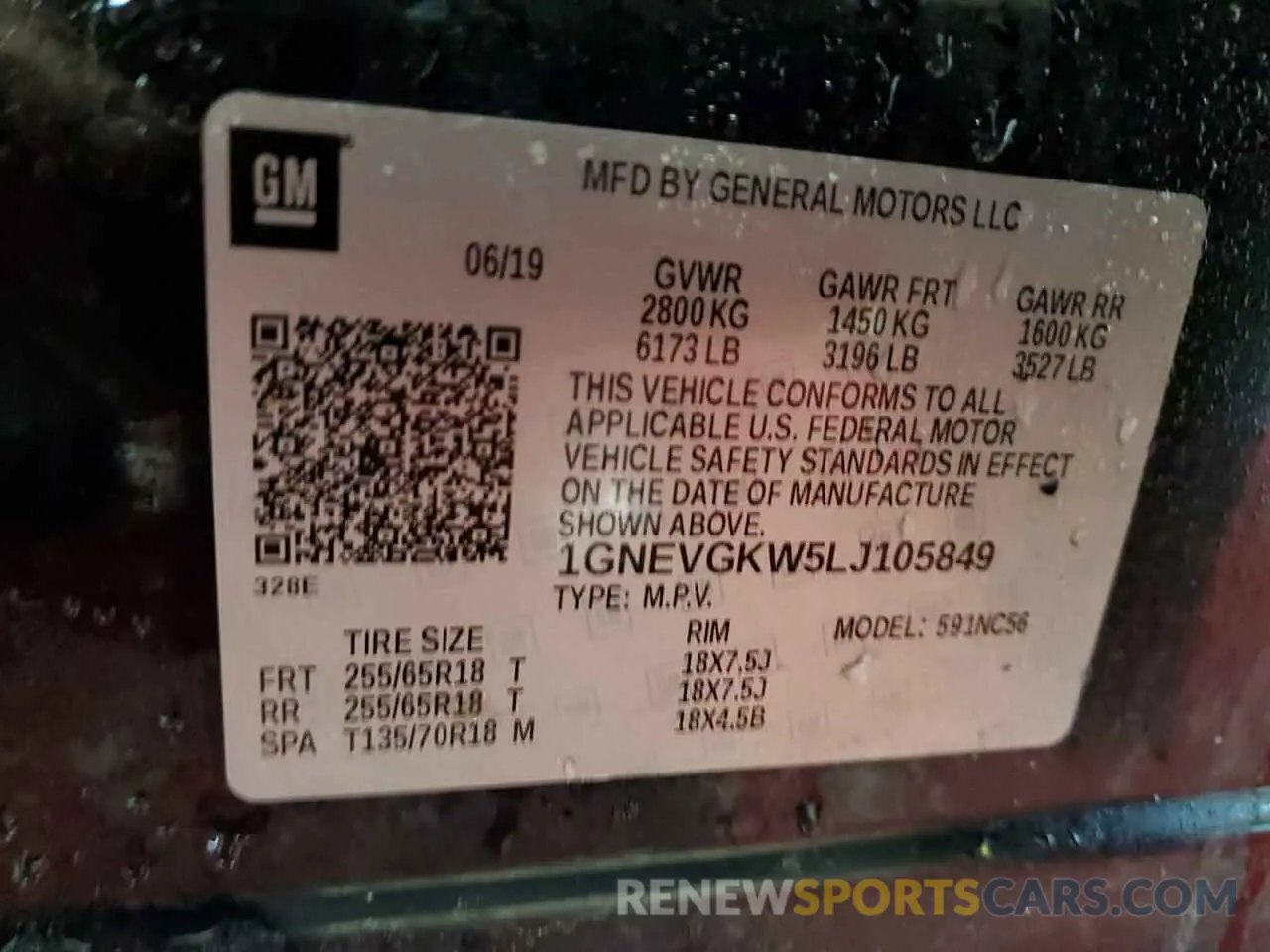 17 fotografías del automóvil dañado 1GNEVGKW5LJ105849 CHEVROLET TRAVERSE 2020