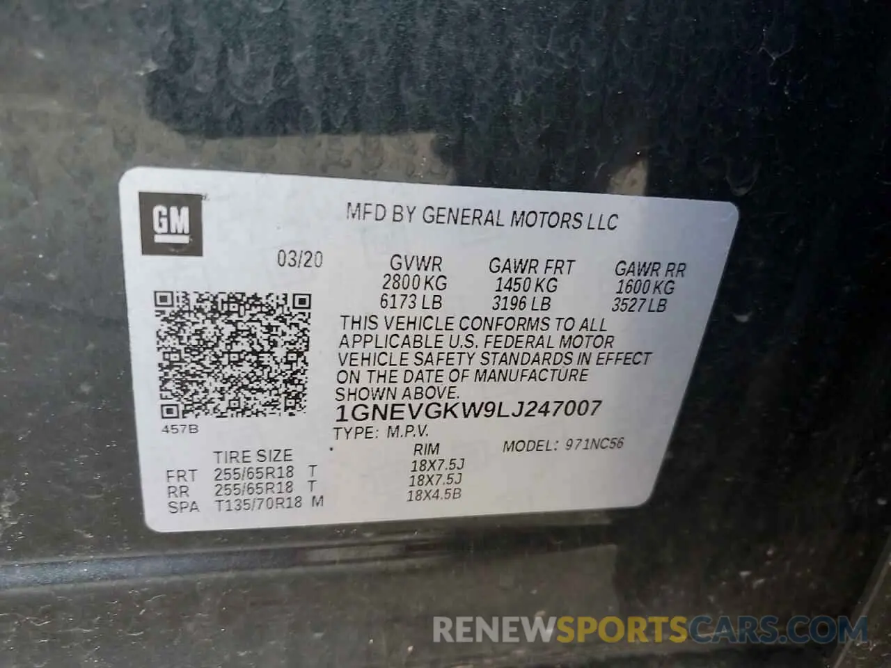 12 fotografías del automóvil dañado 1GNEVGKW9LJ247007 CHEVROLET TRAVERSE 2020