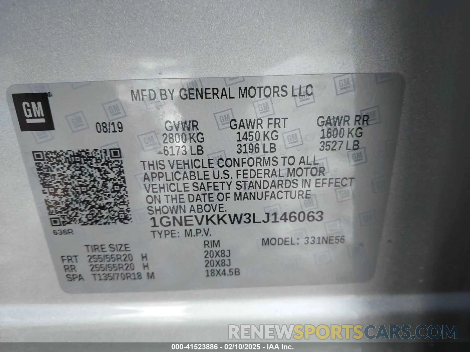 9 fotografías del automóvil dañado 1GNEVKKW3LJ146063 CHEVROLET TRAVERSE 2020