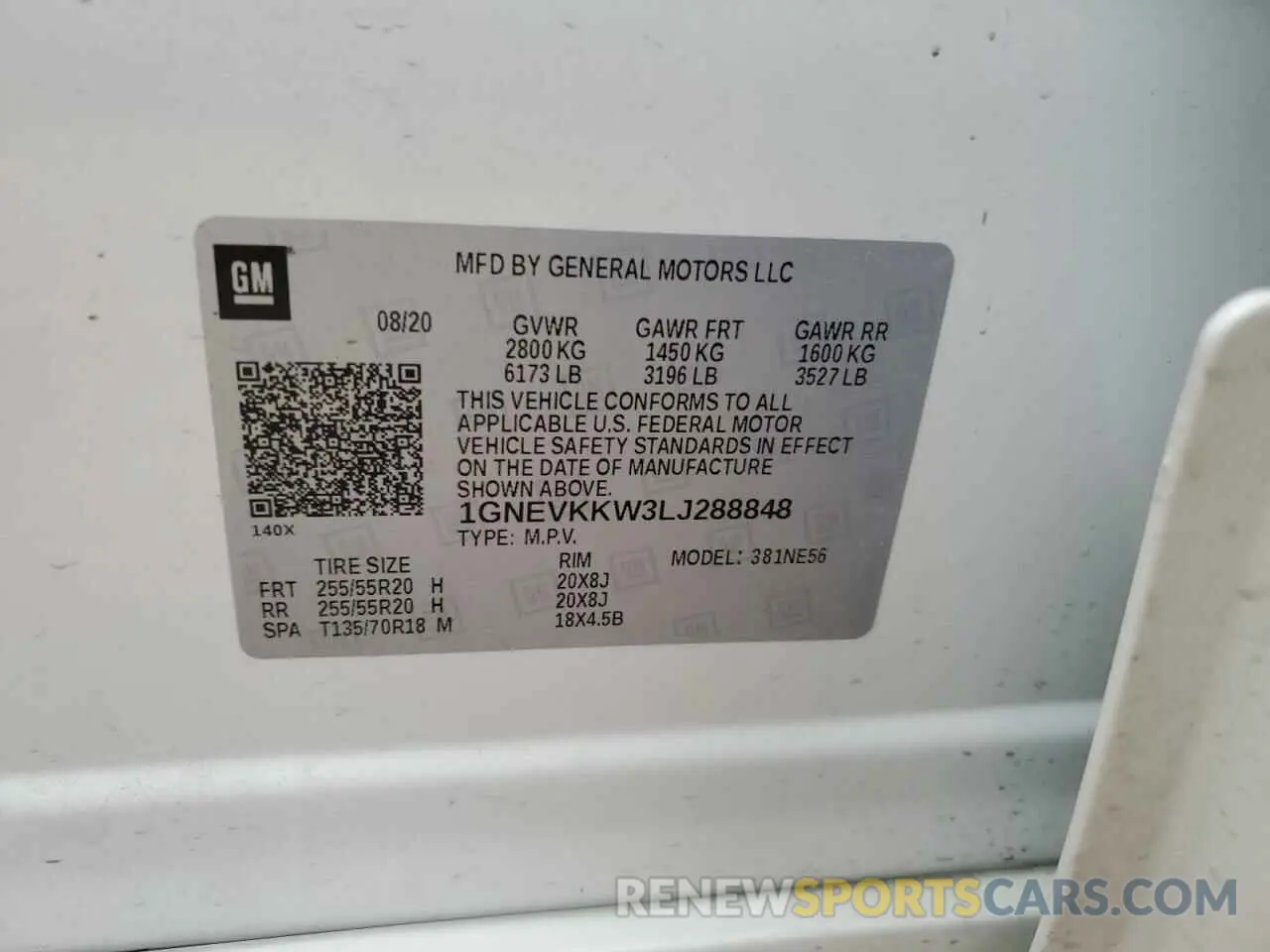 15 fotografías del automóvil dañado 1GNEVKKW3LJ288848 CHEVROLET TRAVERSE 2020