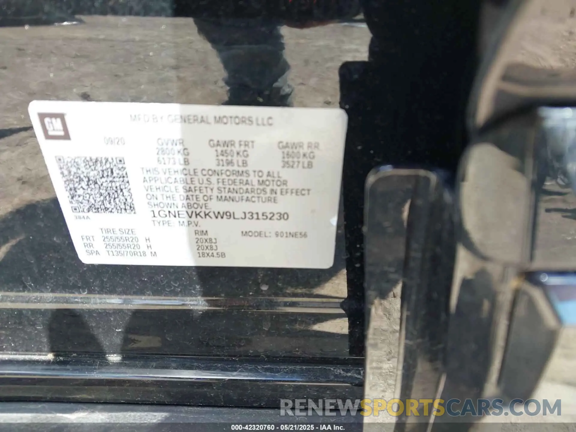 9 fotografías del automóvil dañado 1GNEVKKW9LJ315230 CHEVROLET TRAVERSE 2020