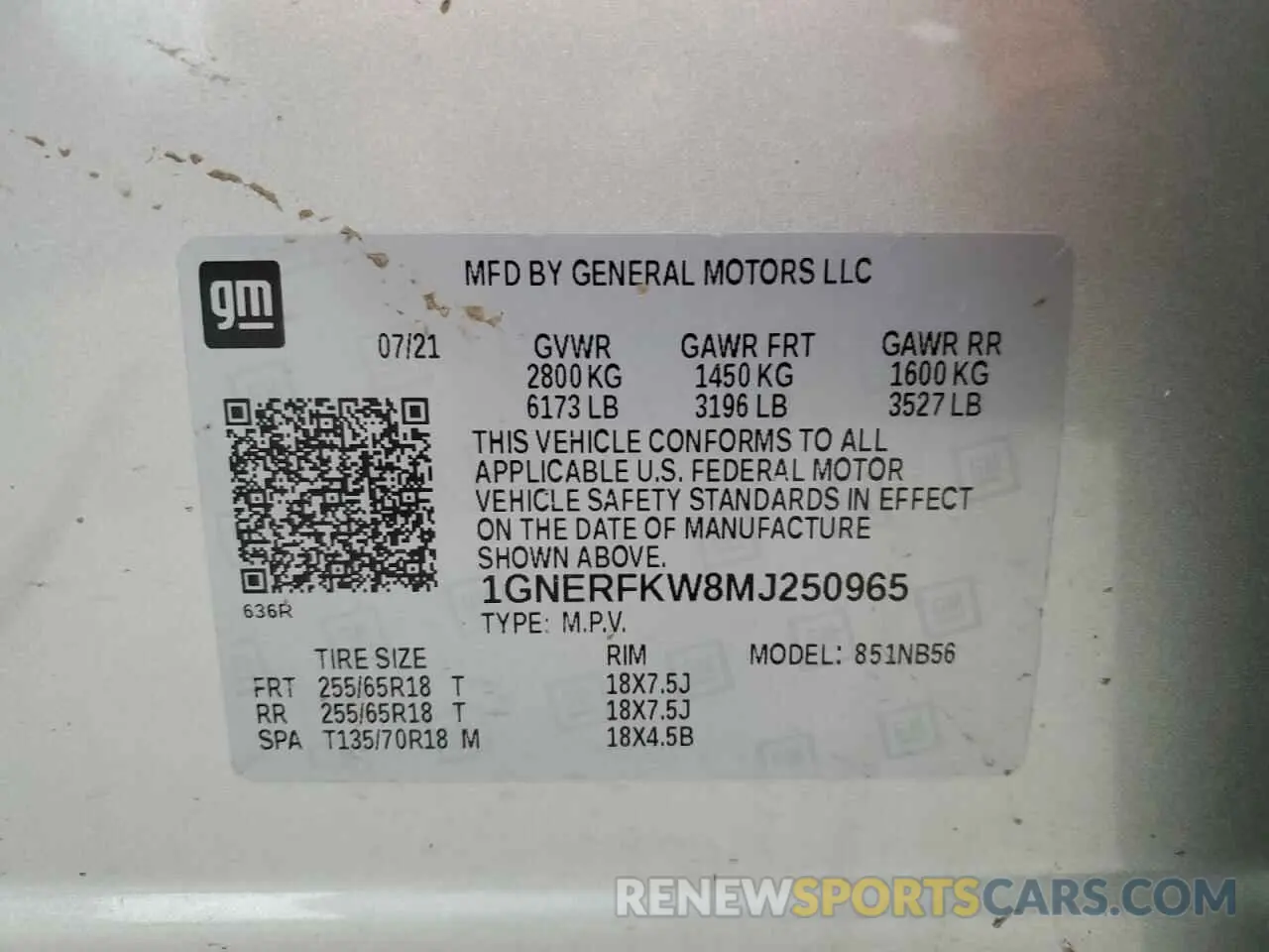 13 fotografías del automóvil dañado 1GNERFKW8MJ250965 CHEVROLET TRAVERSE 2021