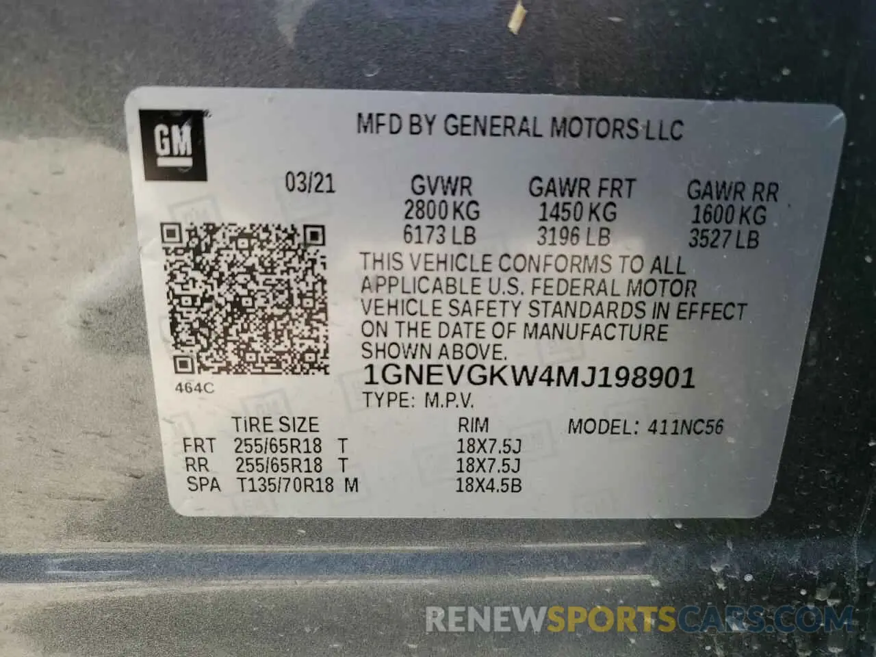 14 fotografías del automóvil dañado 1GNEVGKW4MJ198901 CHEVROLET TRAVERSE 2021