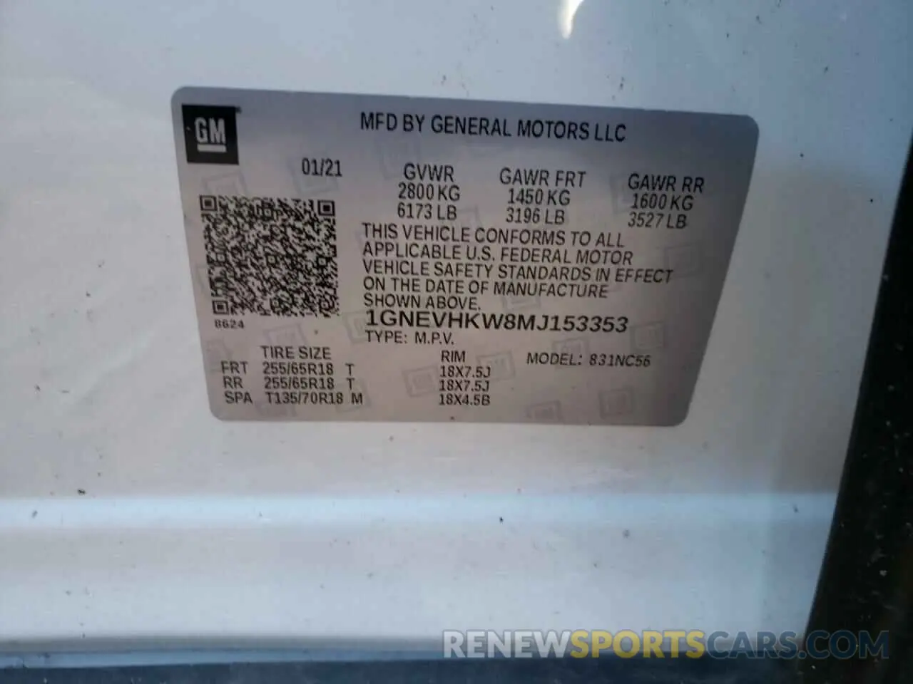 14 fotografías del automóvil dañado 1GNEVHKW8MJ153353 CHEVROLET TRAVERSE 2021