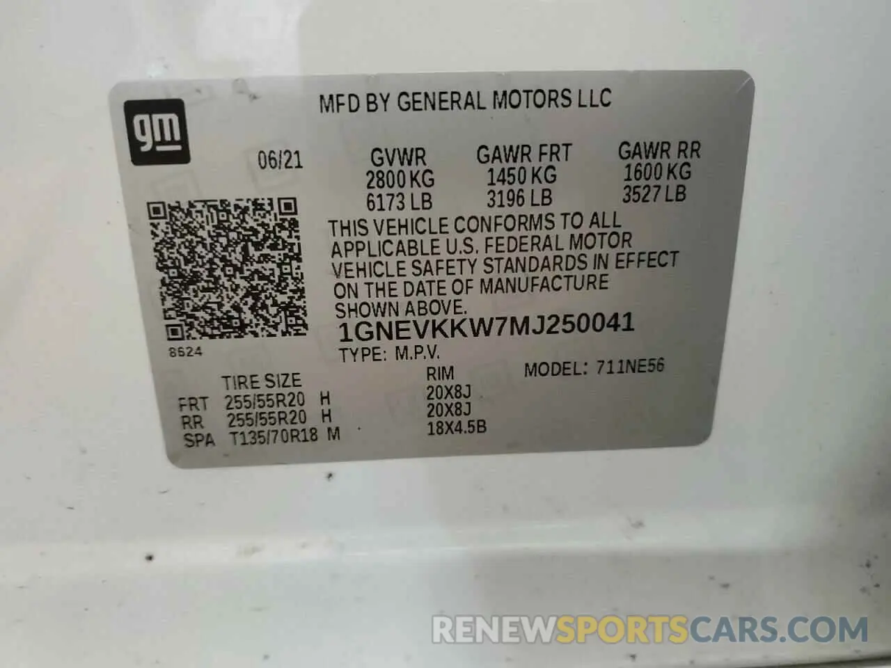 13 fotografías del automóvil dañado 1GNEVKKW7MJ250041 CHEVROLET TRAVERSE 2021