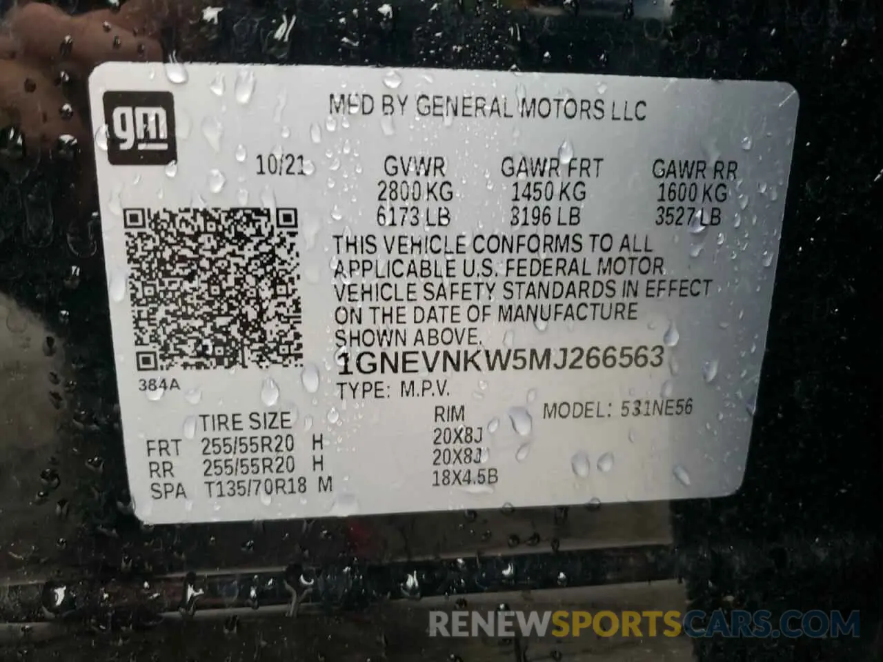 14 fotografías del automóvil dañado 1GNEVNKW5MJ266563 CHEVROLET TRAVERSE 2021