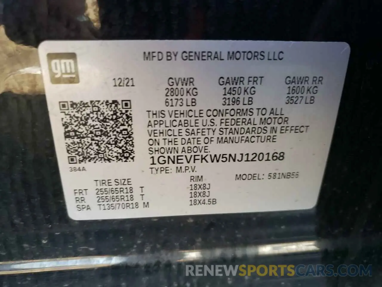 15 fotografías del automóvil dañado 1GNEVFKW5NJ120168 CHEVROLET TRAVERSE 2022