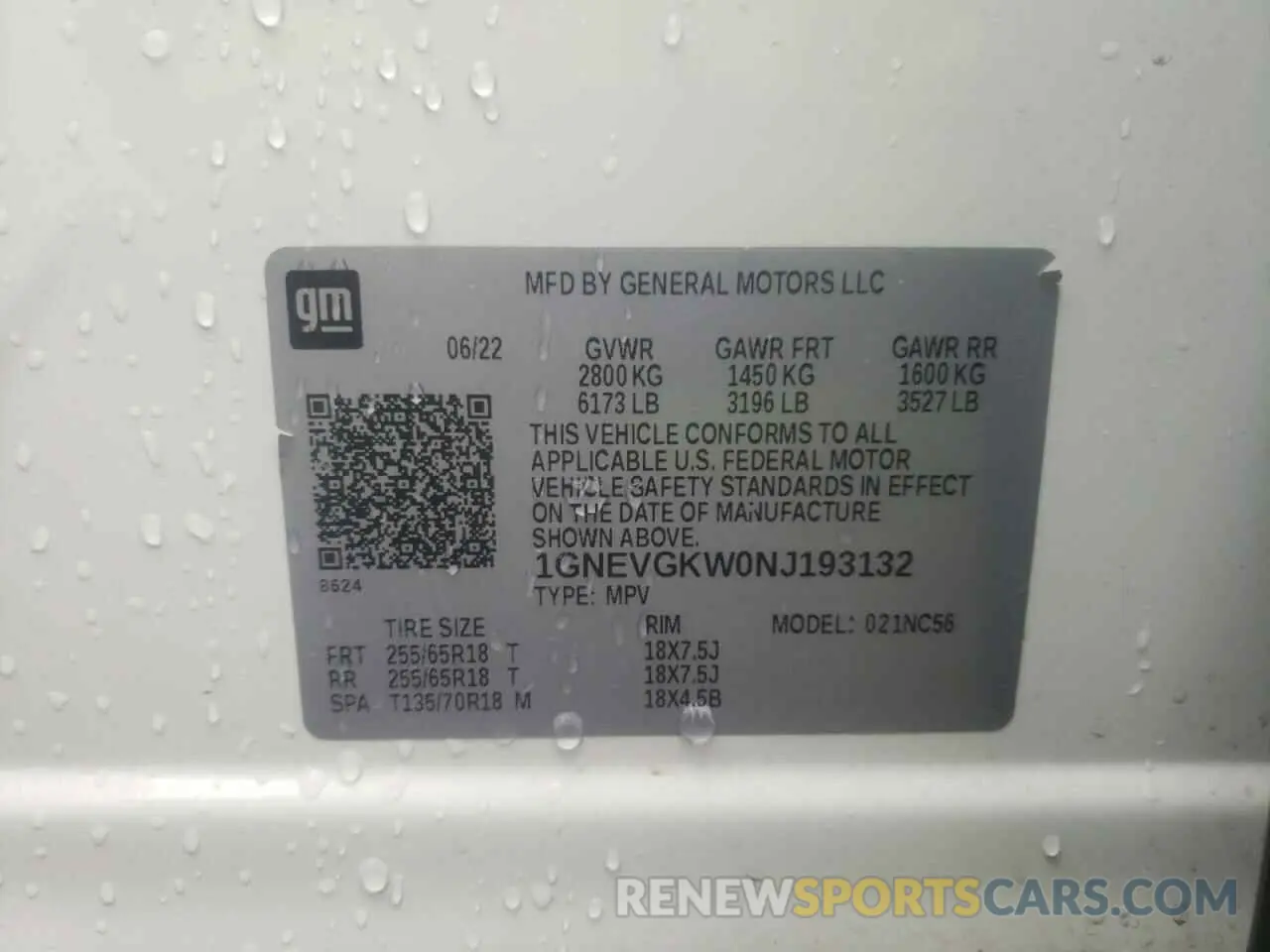 14 fotografías del automóvil dañado 1GNEVGKW0NJ193132 CHEVROLET TRAVERSE 2022