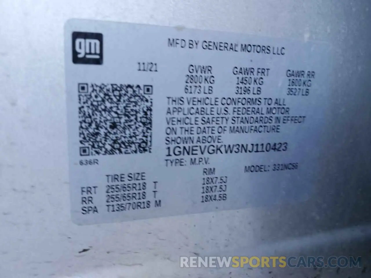 12 fotografías del automóvil dañado 1GNEVGKW3NJ110423 CHEVROLET TRAVERSE 2022