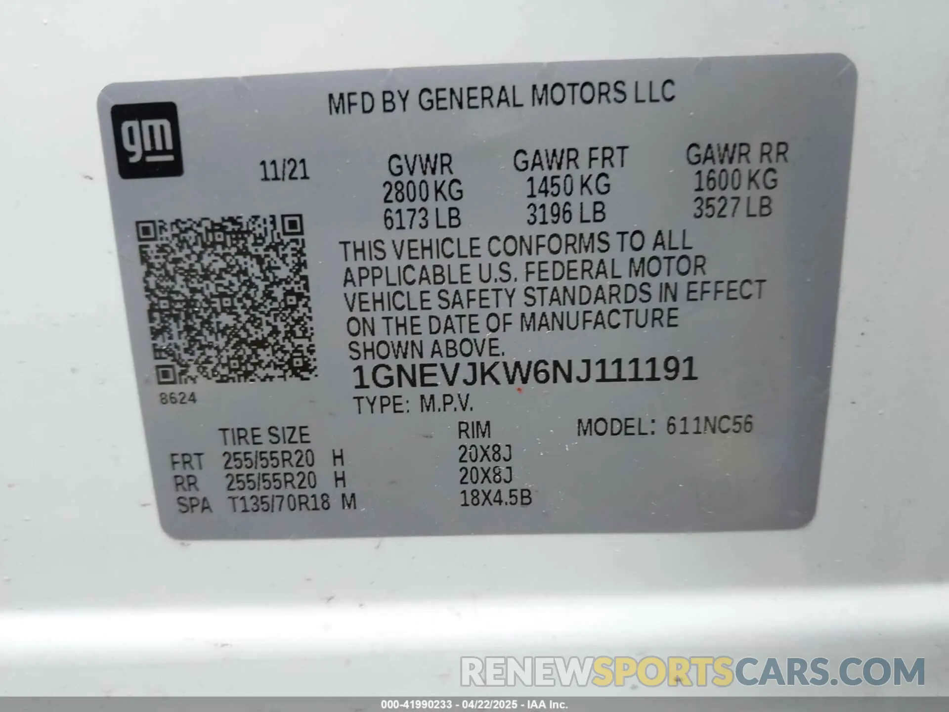9 fotografías del automóvil dañado 1GNEVJKW6NJ111191 CHEVROLET TRAVERSE 2022