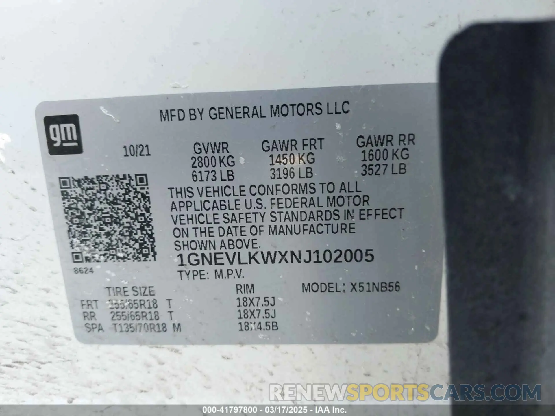 9 fotografías del automóvil dañado 1GNEVLKWXNJ102005 CHEVROLET TRAVERSE 2022