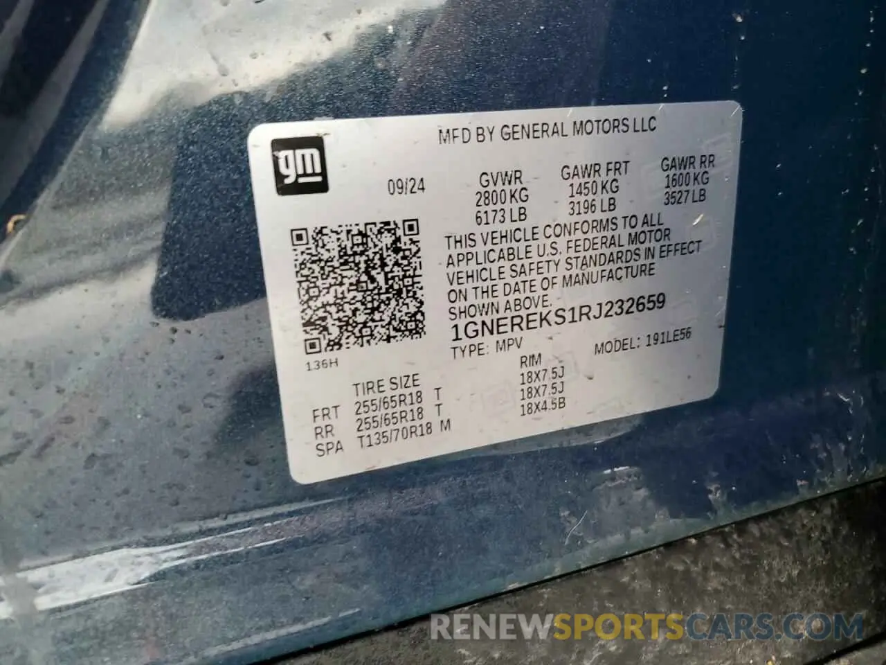 15 fotografías del automóvil dañado 1GNEREKS1RJ232659 CHEVROLET TRAVERSE 2024