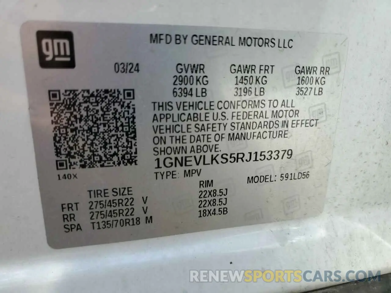 13 fotografías del automóvil dañado 1GNEVLKS5RJ153379 CHEVROLET TRAVERSE 2024
