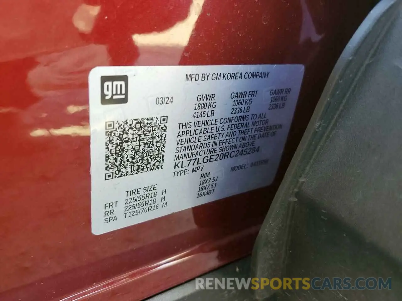 15 fotografías del automóvil dañado KL77LGE20RC245284 CHEVROLET TRAX 1RS 2024