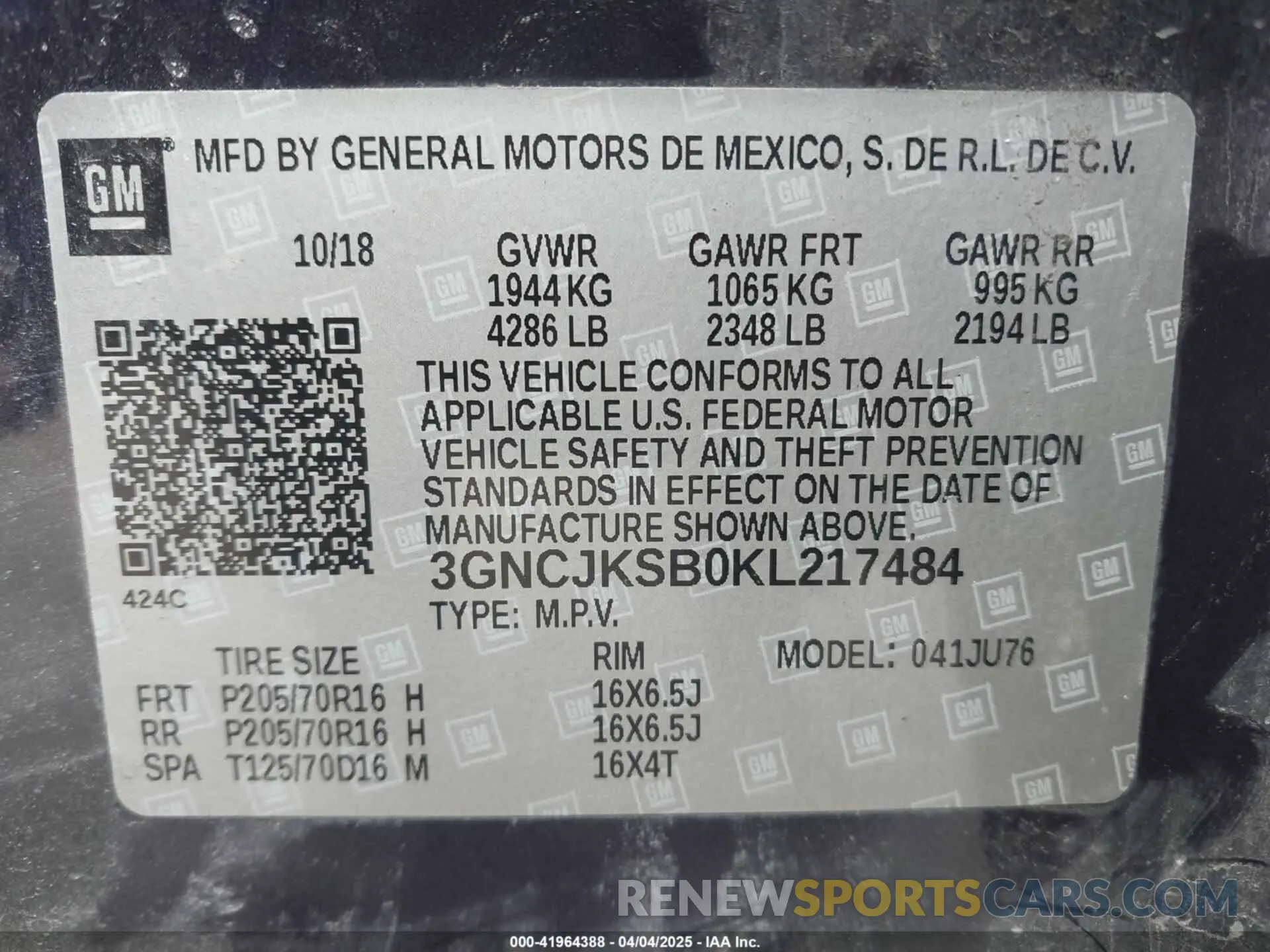9 fotografías del automóvil dañado 3GNCJKSB0KL217484 CHEVROLET TRAX 2019