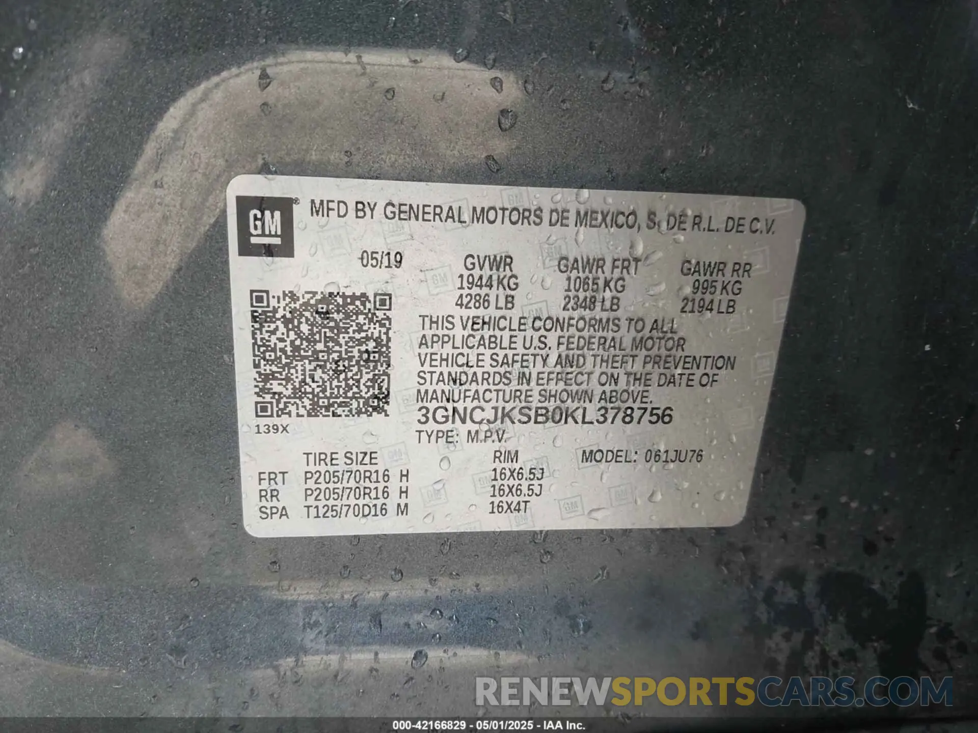 9 fotografías del automóvil dañado 3GNCJKSB0KL378756 CHEVROLET TRAX 2019