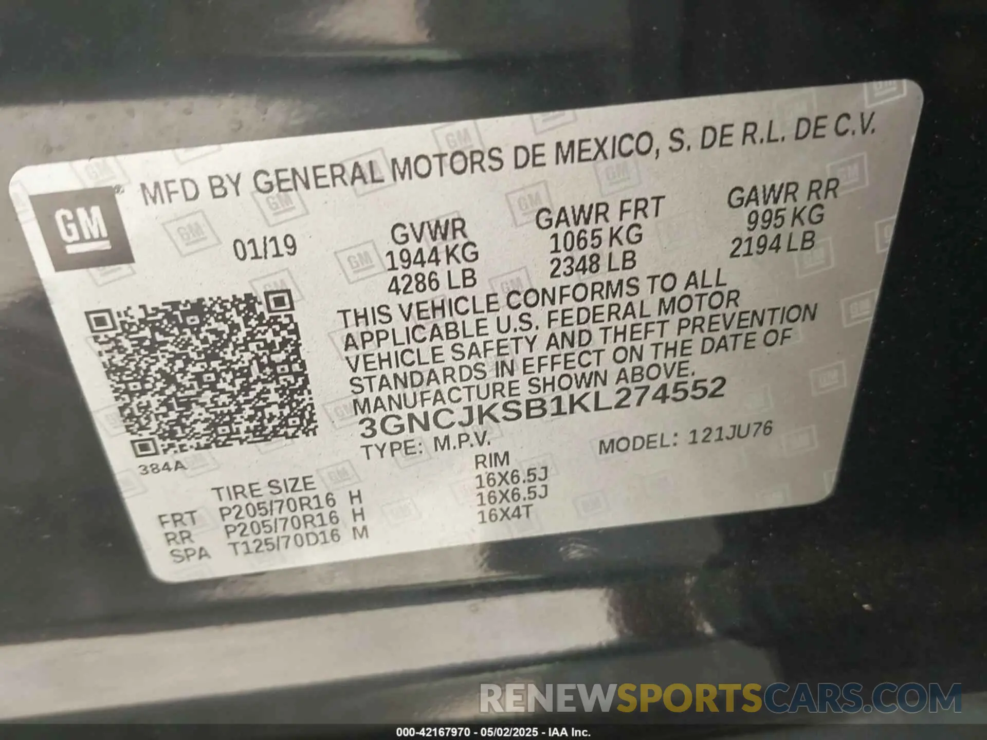 9 fotografías del automóvil dañado 3GNCJKSB1KL274552 CHEVROLET TRAX 2019