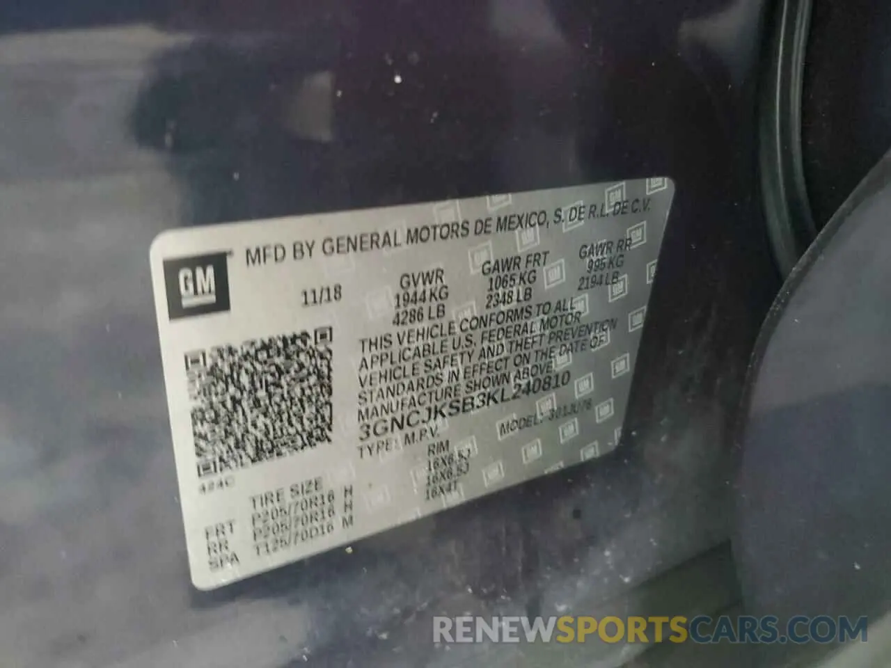 12 fotografías del automóvil dañado 3GNCJKSB3KL240810 CHEVROLET TRAX 2019