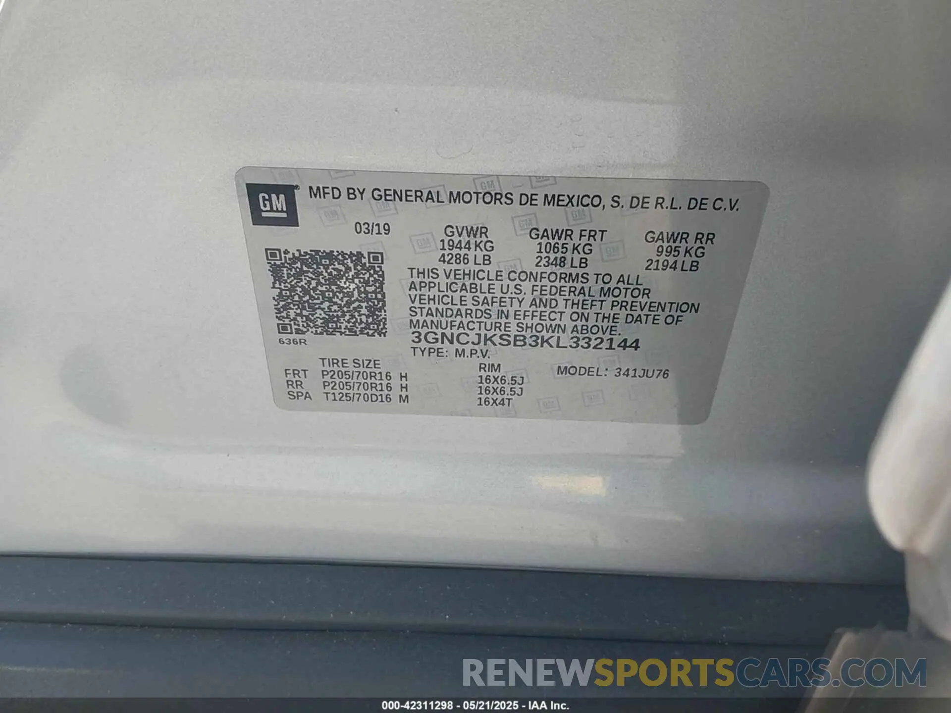 9 fotografías del automóvil dañado 3GNCJKSB3KL332144 CHEVROLET TRAX 2019