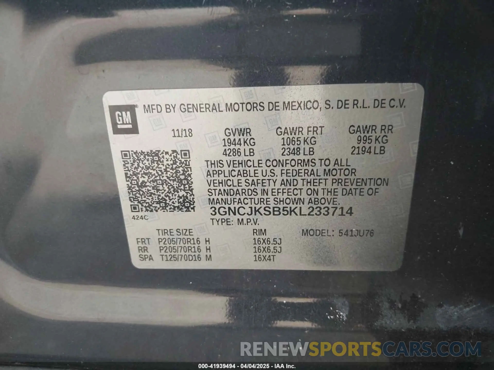 9 fotografías del automóvil dañado 3GNCJKSB5KL233714 CHEVROLET TRAX 2019