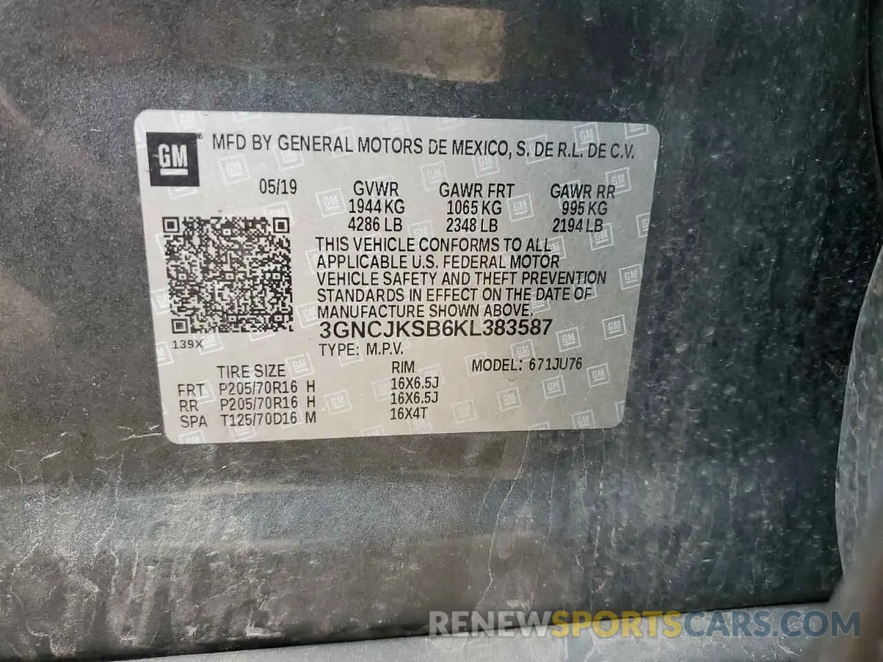 13 fotografías del automóvil dañado 3GNCJKSB6KL383587 CHEVROLET TRAX 2019