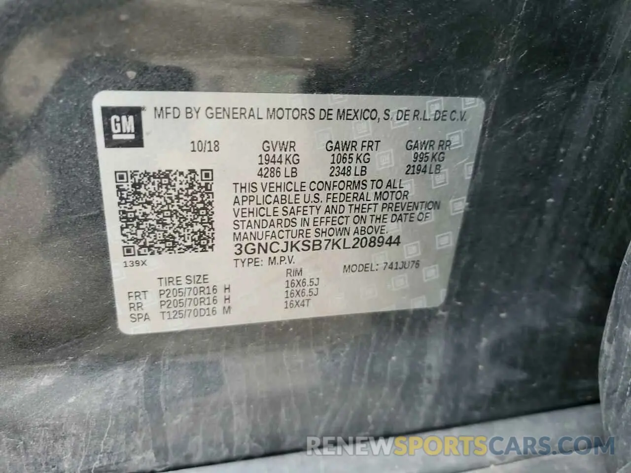 13 fotografías del automóvil dañado 3GNCJKSB7KL208944 CHEVROLET TRAX 2019