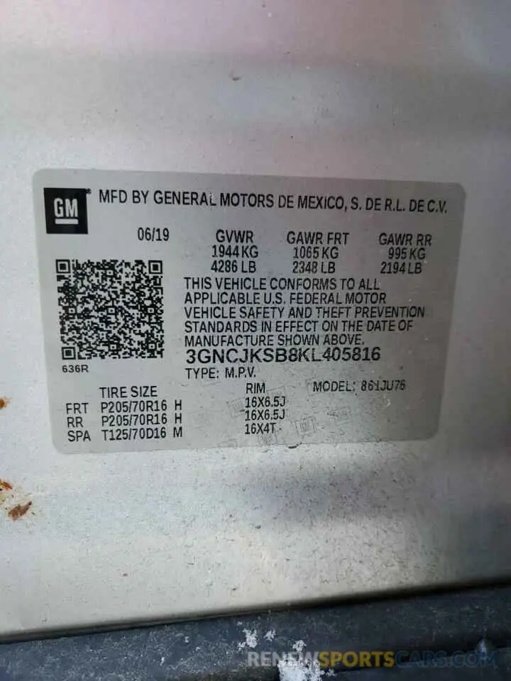 14 fotografías del automóvil dañado 3GNCJKSB8KL405816 CHEVROLET TRAX 2019