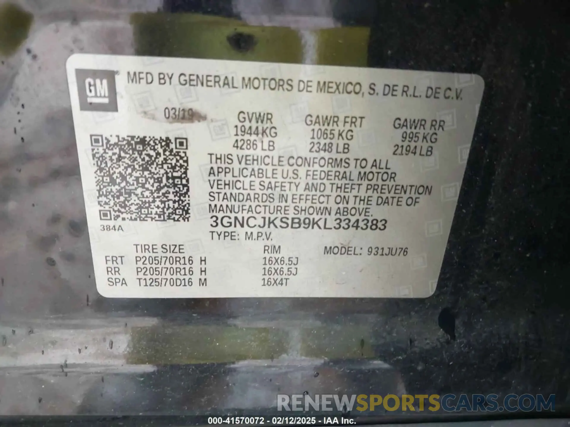 9 fotografías del automóvil dañado 3GNCJKSB9KL334383 CHEVROLET TRAX 2019